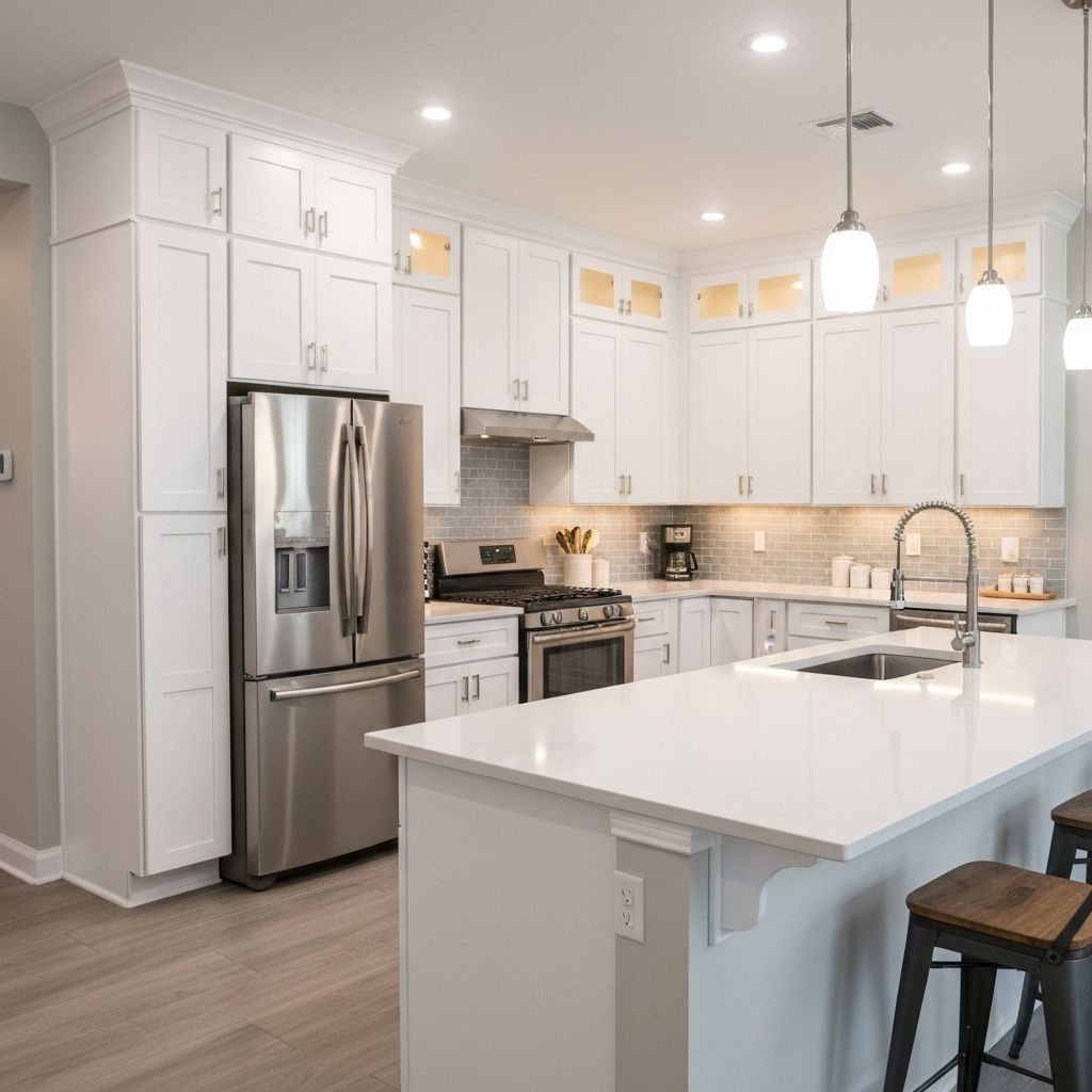 Modern kitchen with white cabinets and quartz countertops